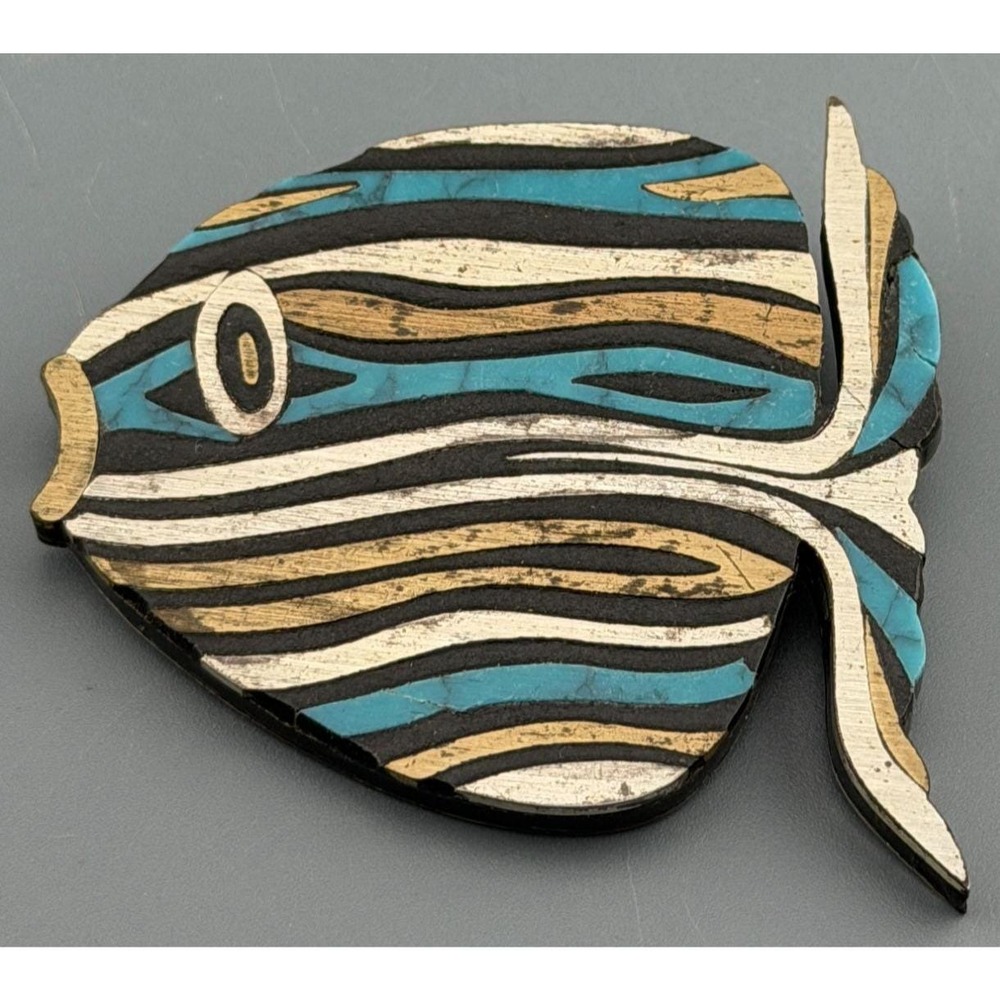 Vintage Taxco Fish Brooch Toño Sterling Silver Mixed Metal Turquoise  READ